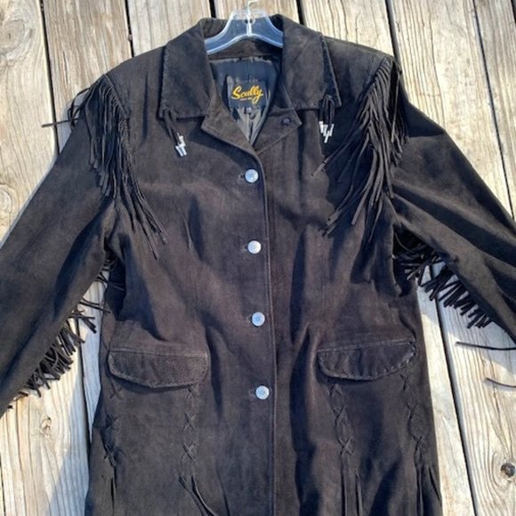 Scully Jackets & Blazers - Scully Black Fringed Jacket with Silver Concho buttons Satin lined Women's 16